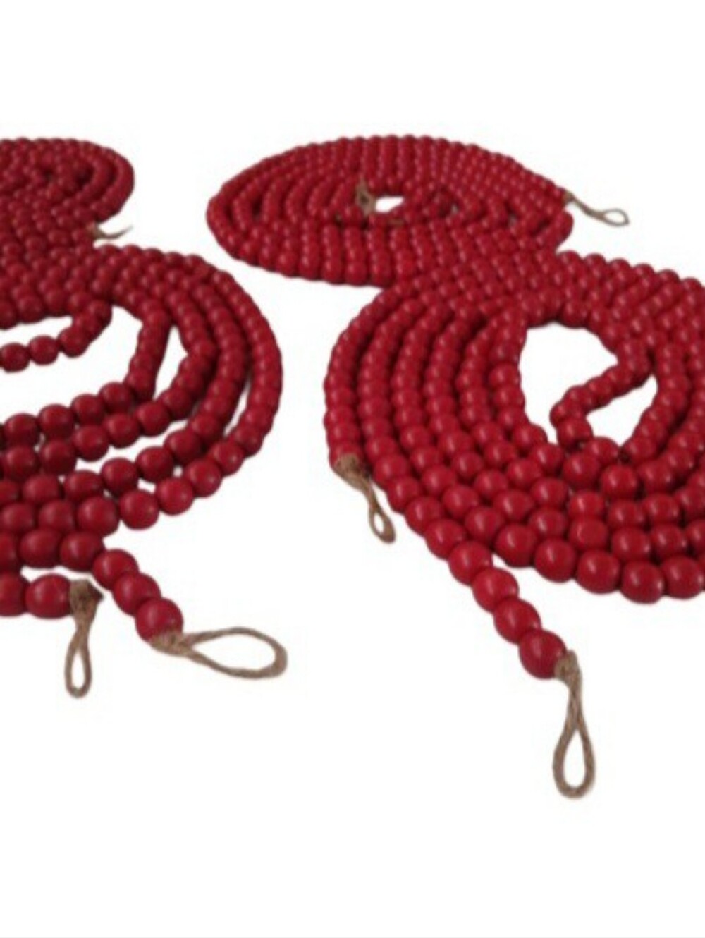 9' Cranberry Red Wooden Bead Garland On Jute String | EUC | 4 Strands